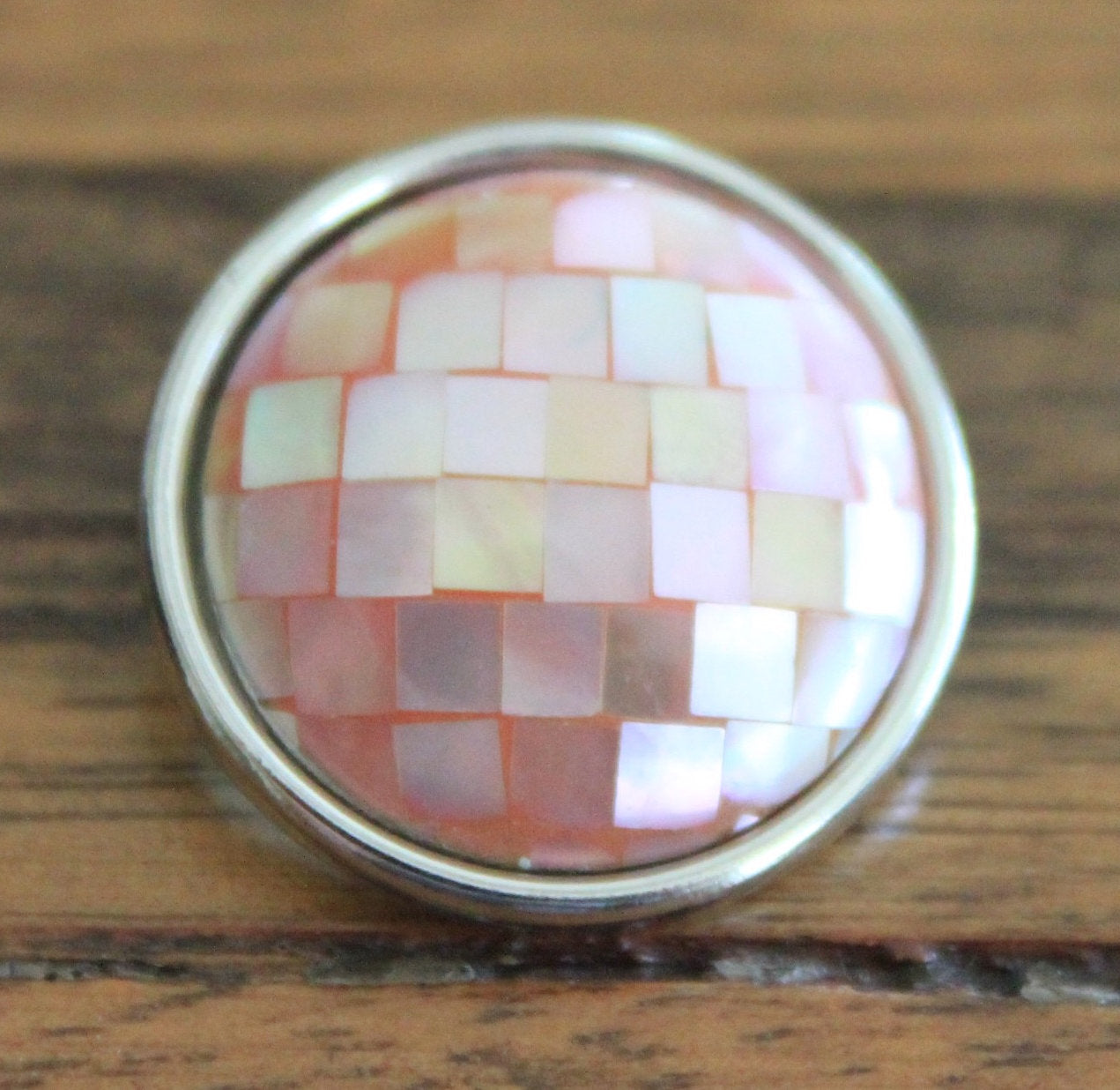 disco light pink pixel mosaic pattern painted stone button