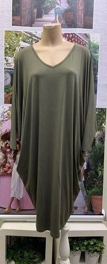 Nevida long sleeve baggy style uneven hem dress in army green