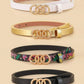 four Triple Circle Buckle Belt with Punch Tool Leather Belts in white, gold, multicolored snake skin, black