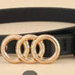 Triple Circle Buckle Belt with Punch Tool Leather Belts in black