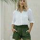 Freez Rayon Shirred Elastic Waistband Shorts with Pockets - Olive