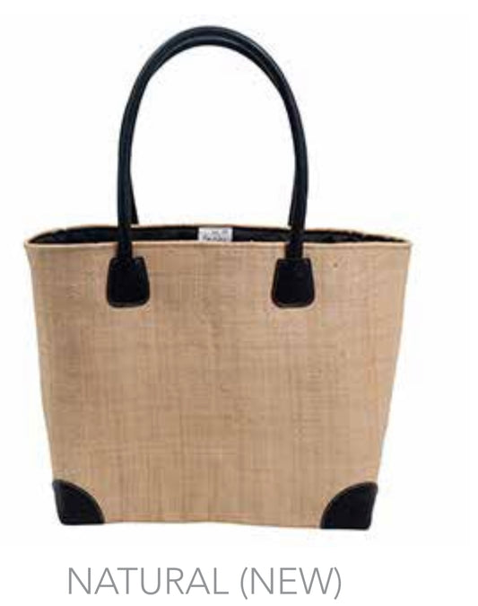 woven basket bag with leather 