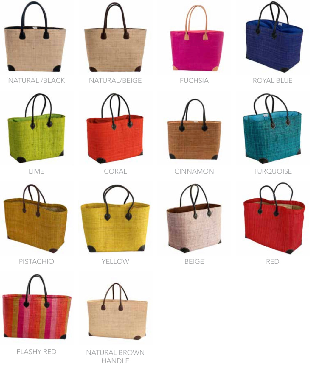 various colors of hangara square raffia tote bag