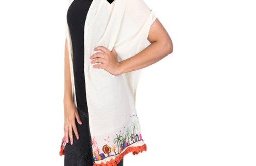 white Baddara Handmade & Embroidered Scarf