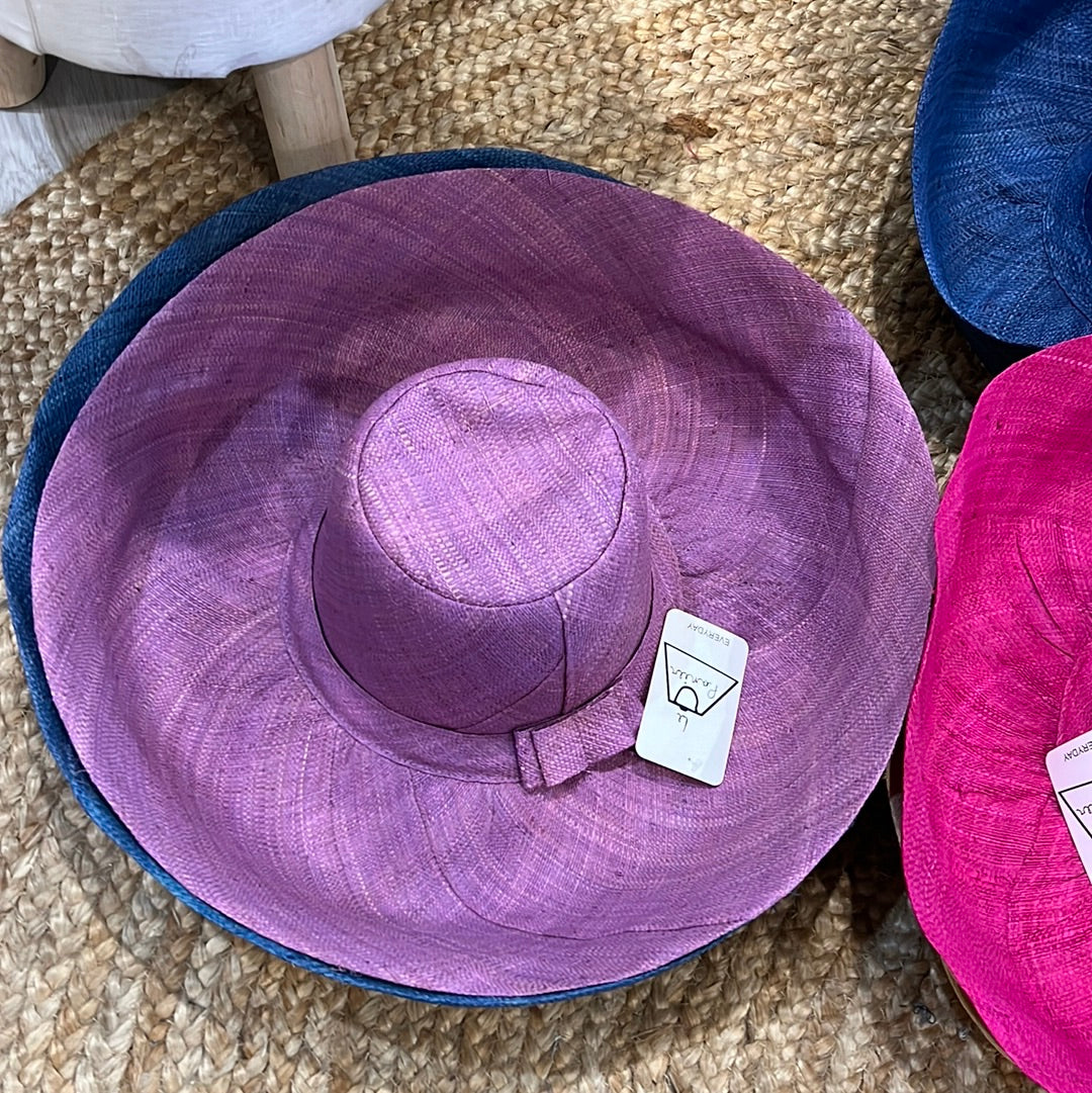 lilac wide brim capeline woven straw hat with bow