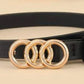 Triple Circle Buckle Belt with Punch Tool Leather Belts in black