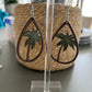 tropical wooden palm tree on a teardrop shape hook earrings