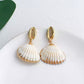scallop clam and cowrie sea shell dangling earrings