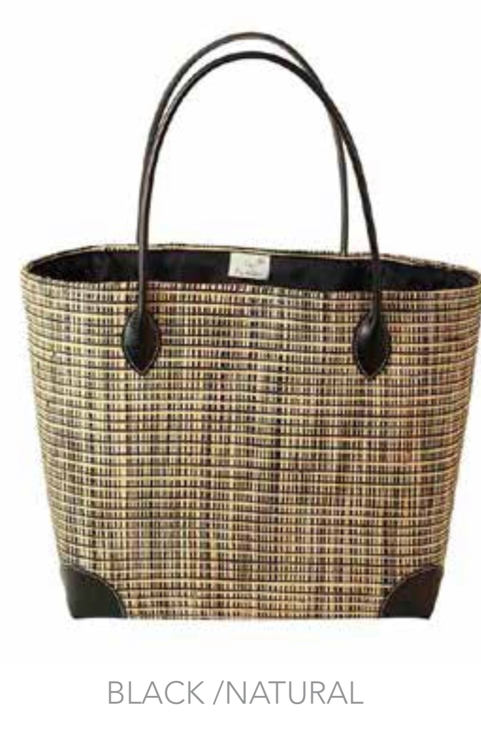 sabrina leather handle woven basket bag in black natural