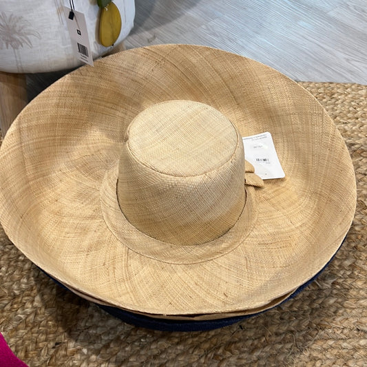 wide brim capeline woven straw hat with bow in natural color