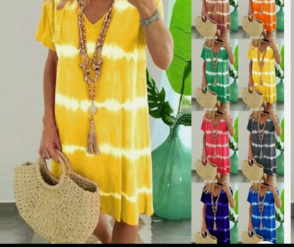 oversized v-neckline horizontal tie dye sun dress