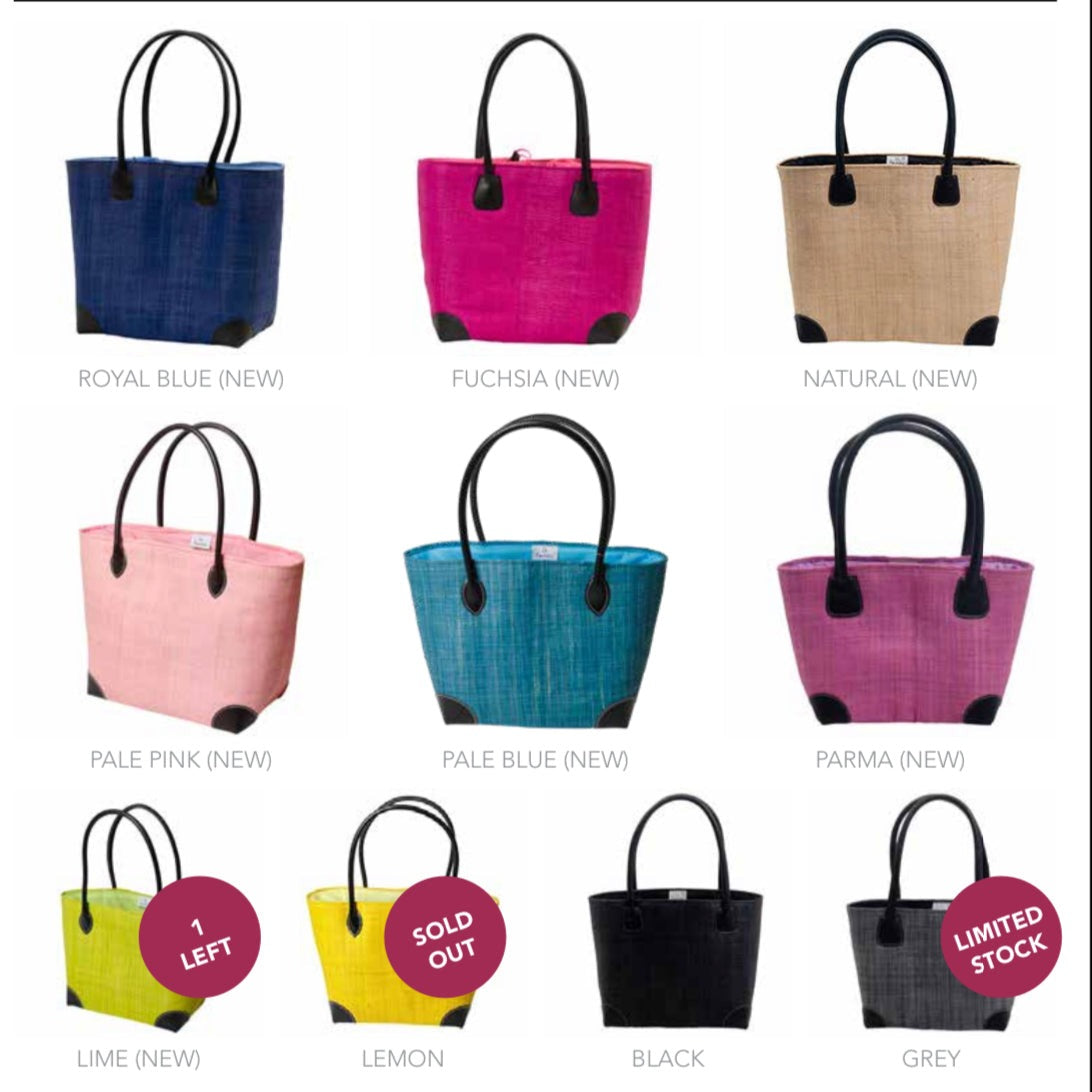 sabrina leather handle woven basket bag in various colors