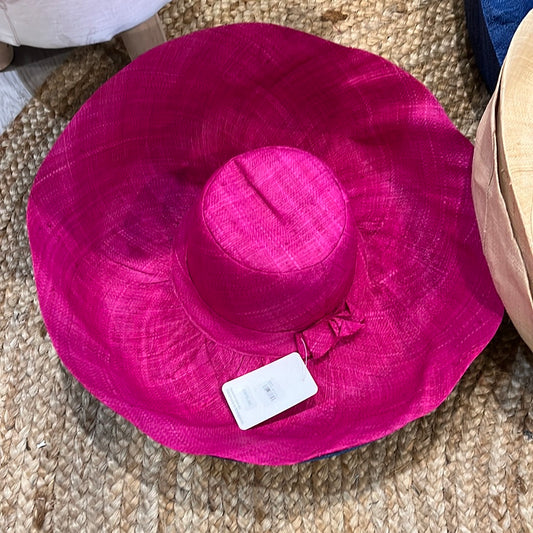 hot pink capeline wide brim woven straw hat