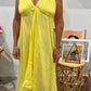 Yellow Cave Woman long Indie dress - Shiny threads