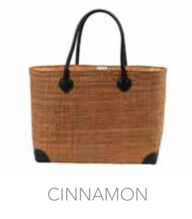 square raffia straw tote bag with leather details in cinnamon