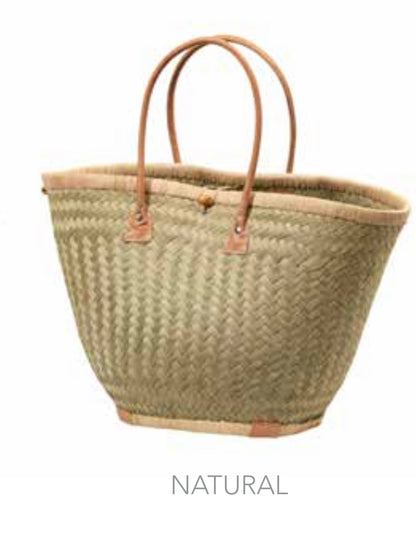 Papillon Woven Straw Tote Basket Bag with Leather Handle in Natural