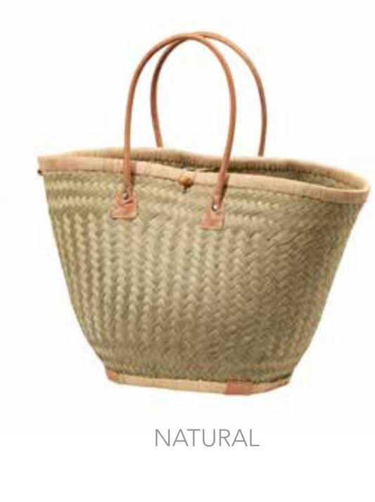 Papillon Woven Straw Tote Basket Bag with Leather Handle in Natural