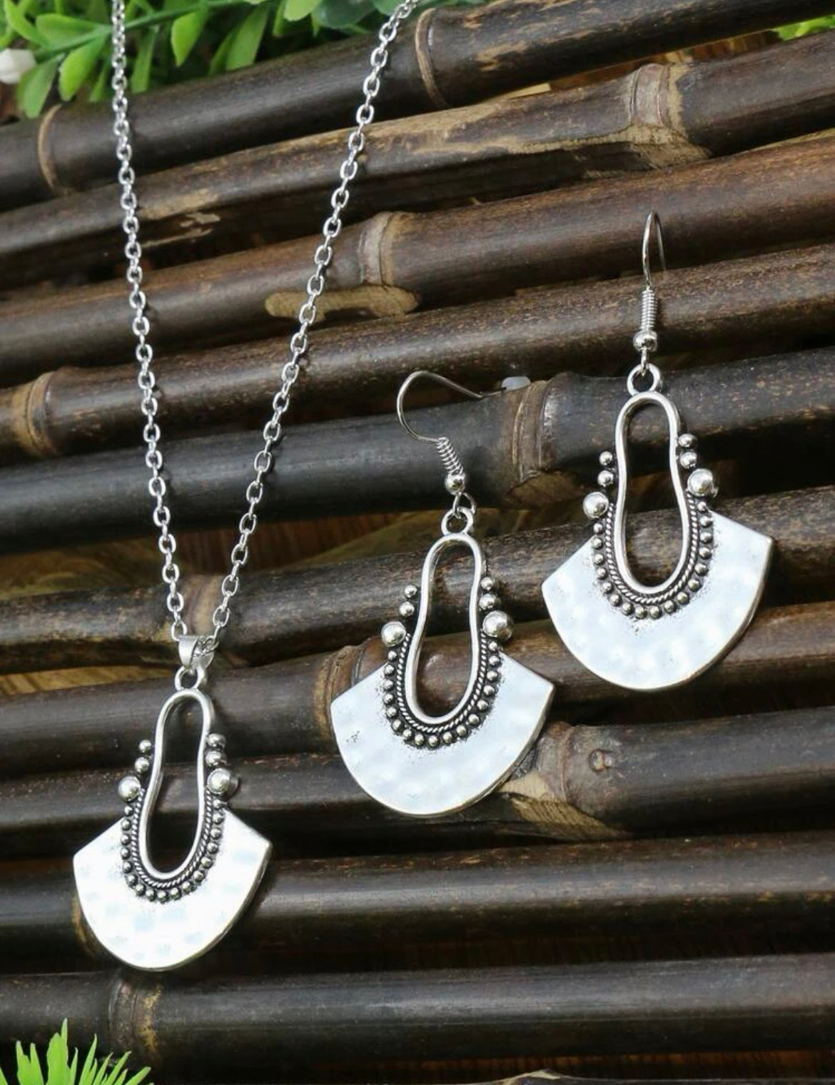 emery rose Ethnic Boho Geometric pendant Necklace and hook Earrings Set