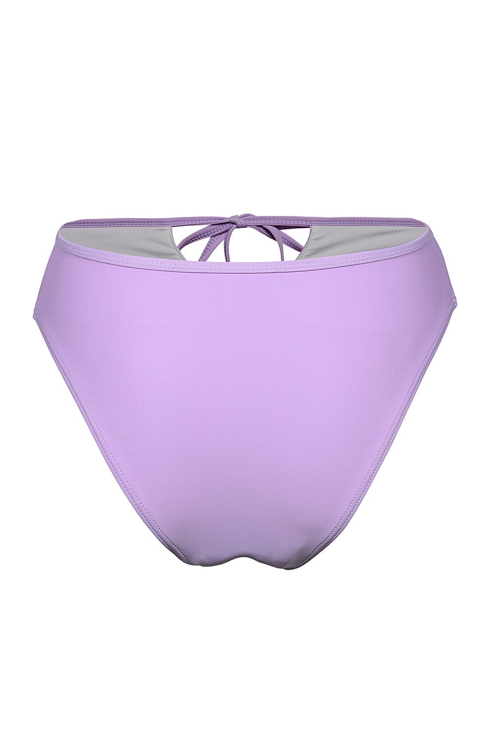 tie front bottom beach bikini in lilac back view