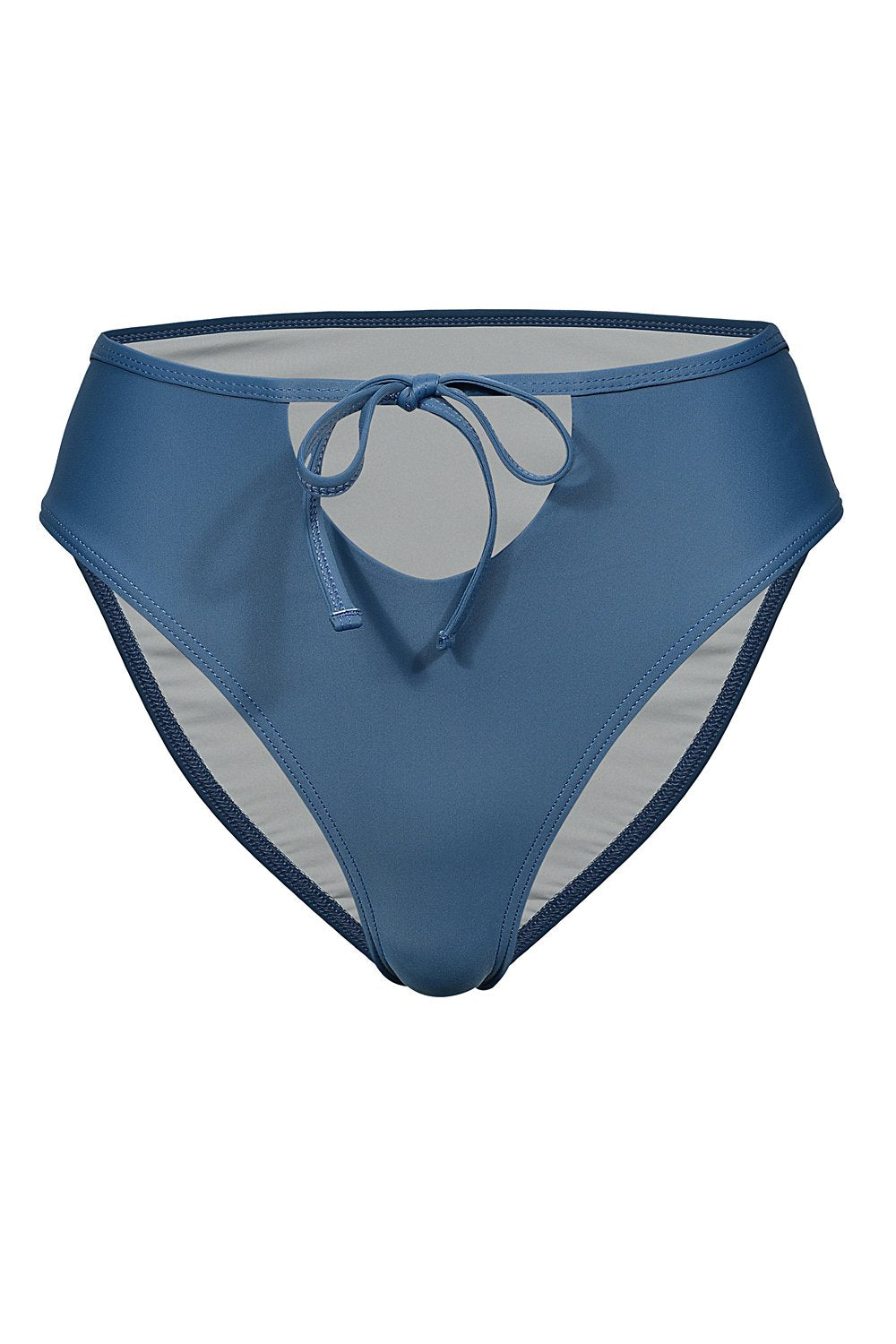 tie front bottom beach bikini in slate grey powder blue color 