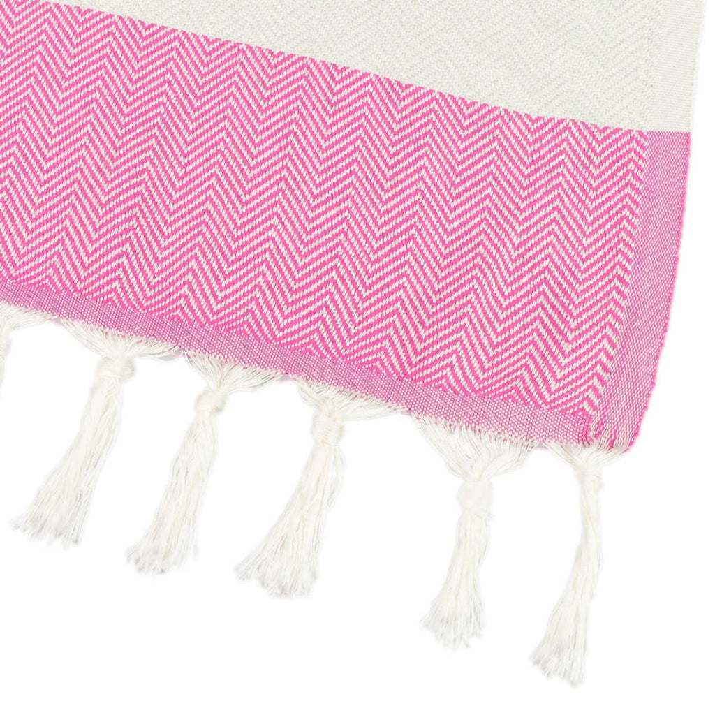 Zigzag Thick Turkish Beach Towel with tassels - Pink